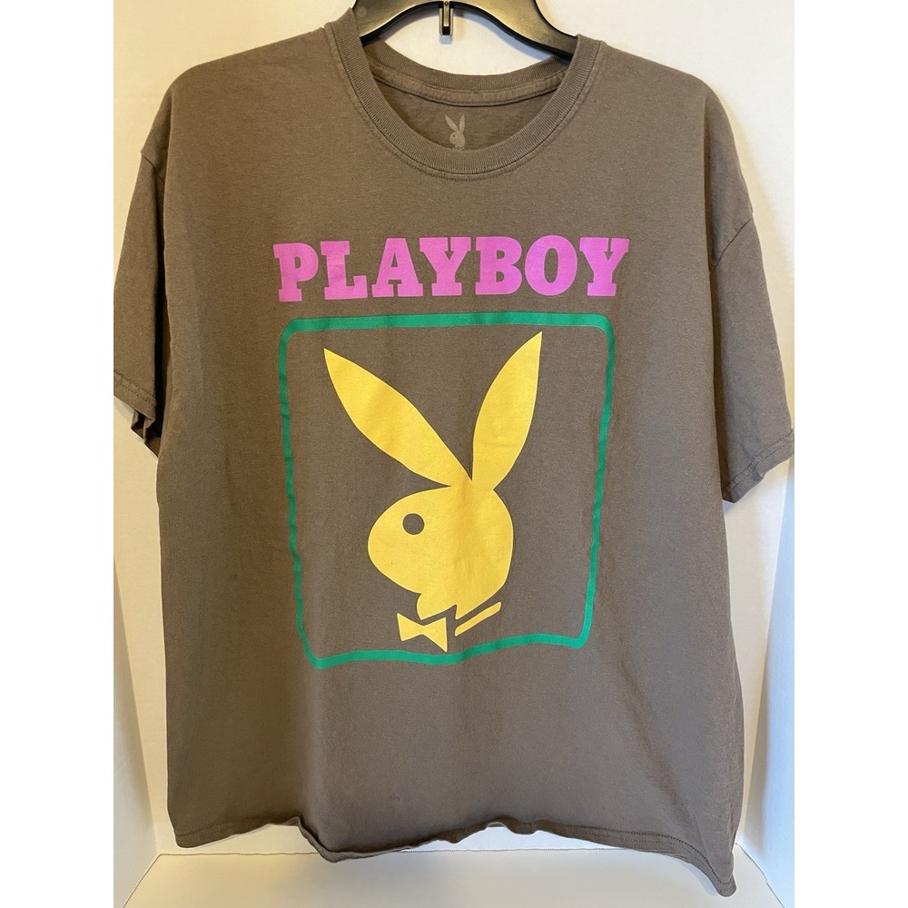 XL Playboy Bunny Shirt Graphic Tee Classic‎ Logo Short Sleeve Cotton Brown